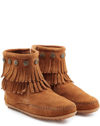 Minnetonka Concho Fringed Suede Ankle Boots With Studs