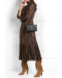 Saint Laurent Lily Fringed Suede Knee Boots Light Brown