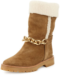 Burberry Raywood Fur Cuff Ankle Chain Boot Light Oak Brown