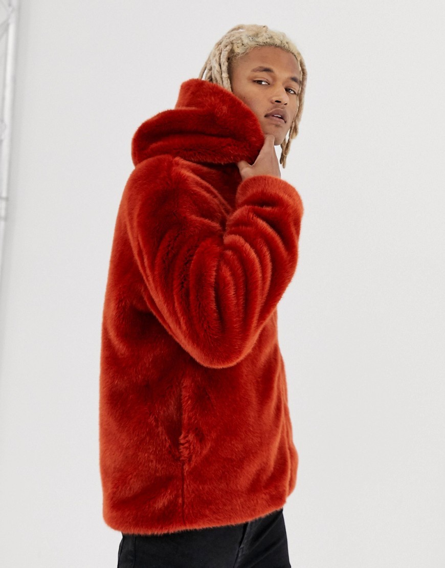Men's Fashion Faux Fur Red Fuzzy Jacket