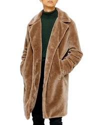 Topman Single Breasted Faux Fur Longline Coat