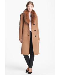 Ellen Tracy Genuine Fox Fur Collar Wool Blend Coat