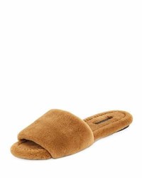 Tobacco Fur Flat Sandals