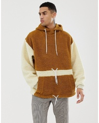 ASOS DESIGN Oversized Hoodie In Borg With Drawcords In Brown
