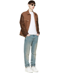 Balmain Tan Leather Sleeve Jacket