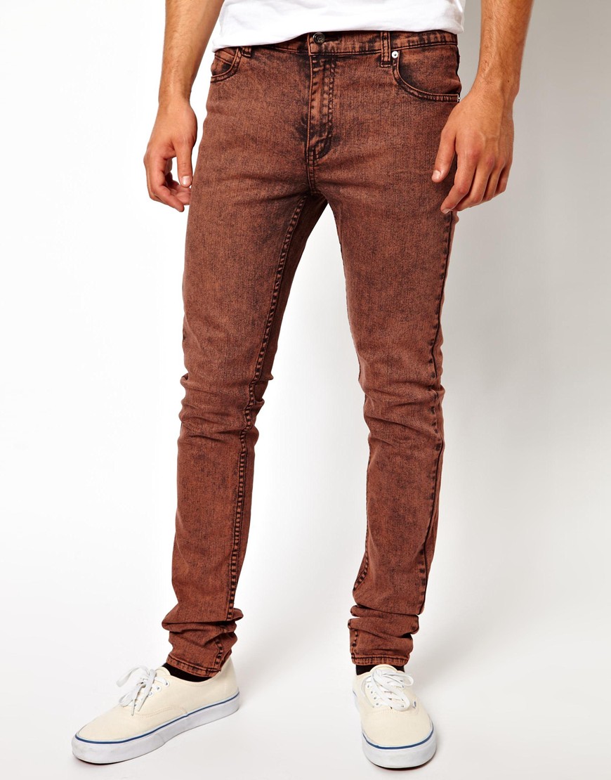 Decompose Electronic Microprocessor Cheap Monday Jeans Tight Skinny Fit In Remake Brown, $38 | Asos | Lookastic