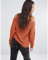 Boohoo Cold Shoulder Cable Knit Sweater