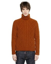 DSQUARED2 Wool Blend Cable Knit Turtleneck Sweater