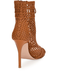Gianvito Rossi Marnie Woven Leather 105mm Bootie Almond