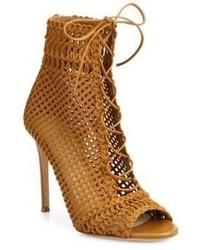 Gianvito Rossi Marnie Woven Leather Lace Up Booties