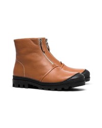 Loewe Tan And Black Zip Front Leather Ankle Boots