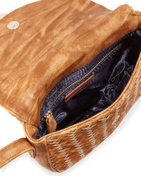 Neiman Marcus Faux Leather Woven Saddle Bag Honey