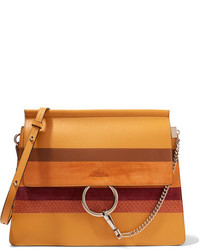 Chloé Faye Medium Watersnake And Suede Paneled Leather Shoulder Bag Saffron