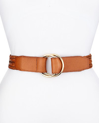 Cole Haan Braided Leather D Ring Pullback Belt Light Brown