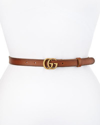 Gucci Thin Gg Leather Belt Brown