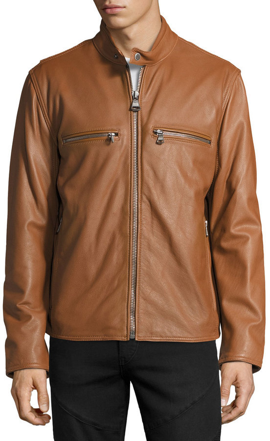 Andrew Marc Mens Vine Lightweight Vintage Leather Moto Jacket 
