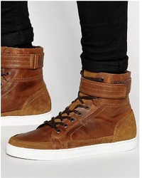 Asos Brand Sneaker Boots In Brown Leather