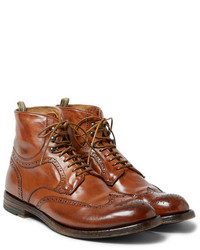 Tobacco Leather Brogue Boots