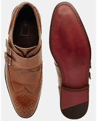 Asos Brand Monk Shoes In Brown Leather