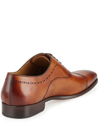 Magnanni For Neiman Marcus Hand Antiqued Perforated Leather Oxford Brown