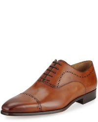 Magnanni For Neiman Marcus Hand Antiqued Perforated Leather Oxford Brown