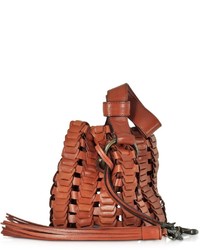 Roberto Cavalli Mini Rust Woven Leather Bucket Bag