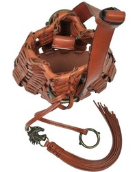 Roberto Cavalli Mini Rust Woven Leather Bucket Bag
