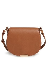 Faux Leather Small Saddle Crossbody Bag Brown