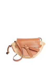 Loewe Mini Gate Leather Raffia Crossbody Bag