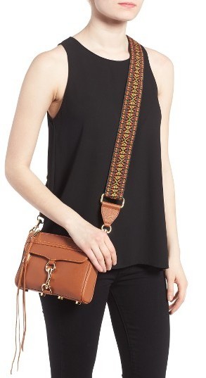 Rebecca Minkoff Small Unlined Feed Leather Crossbody Bag With Guitar Strap  in Black