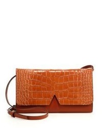 Vince Signature V Crocodile Embossed Leather Smooth Leather Crossbody Bag