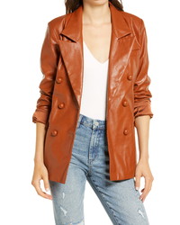 Tobacco Leather Double Breasted Blazer