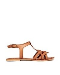 Tobacco Leather Flat Sandals