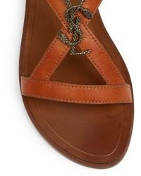 Saint Laurent Nu Pieds Logo Flat Leather Sandal