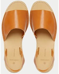 Pieces Tan Leather Slingback Flat Sandals