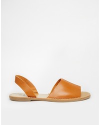 Pieces Tan Leather Slingback Flat Sandals