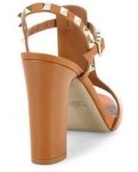 Valentino Rockstud Leather T Strap Block Heel Sandals