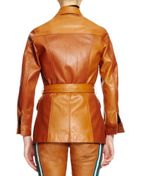 Chloé Chloe Button Front Belted Leather Jacket Ochre