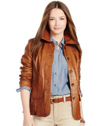 Lauren Jeans Co Button Front Leather Jacket