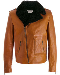 Saint Laurent Shearling Trim Leather Jacket