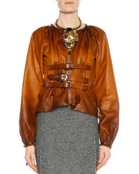Tom Ford Zip Front Buckled Leather Degrade Jacket Cognac