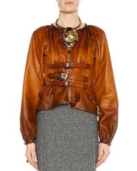 Tom Ford Zip Front Buckled Leather Degrade Jacket Cognac