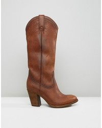 Frye Ilana Pull On Western Leather Heeled Knee Boots