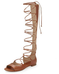 Tobacco Leather Knee High Gladiator Sandals
