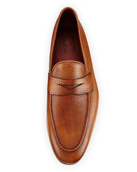 Magnanni For Neiman Marcus Pebbled Leather Penny Loafer Cognac