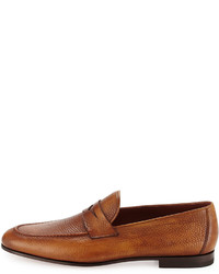 Magnanni For Neiman Marcus Pebbled Leather Penny Loafer Cognac