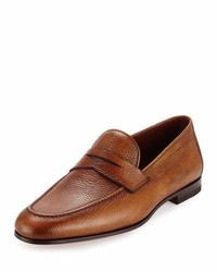 Neiman Marcus Pebbled Leather Penny Loafer Cognac