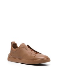 Zegna Grained Leather Low Top Tonal Sneakers