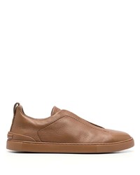 Zegna Grained Leather Low Top Tonal Sneakers