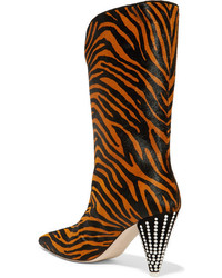 ATTICO Betta Crystal Embellished Tiger Print Calf Hair Knee Boots